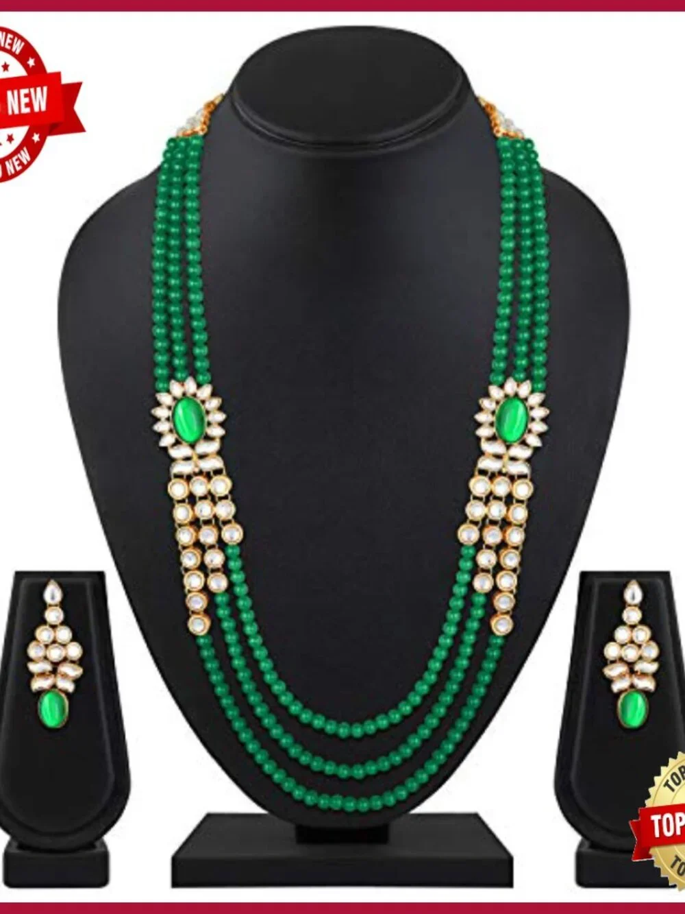 3-Layer Beaded Necklace & Earring Set - Traditional Indian Jewellery
